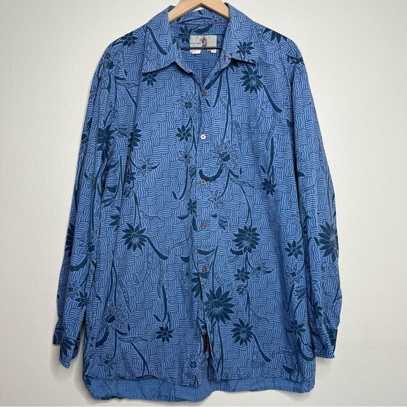 The Territory Ahead Men Button Down Shirt XXL Blue Paisley‎ Floral 100% Cotton - Picture 1 of 8